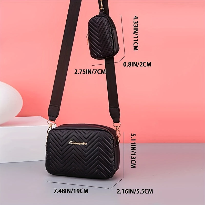 Women's Black Vintage Geometric PU Sling Bag Lightweight Crossbody Accessory