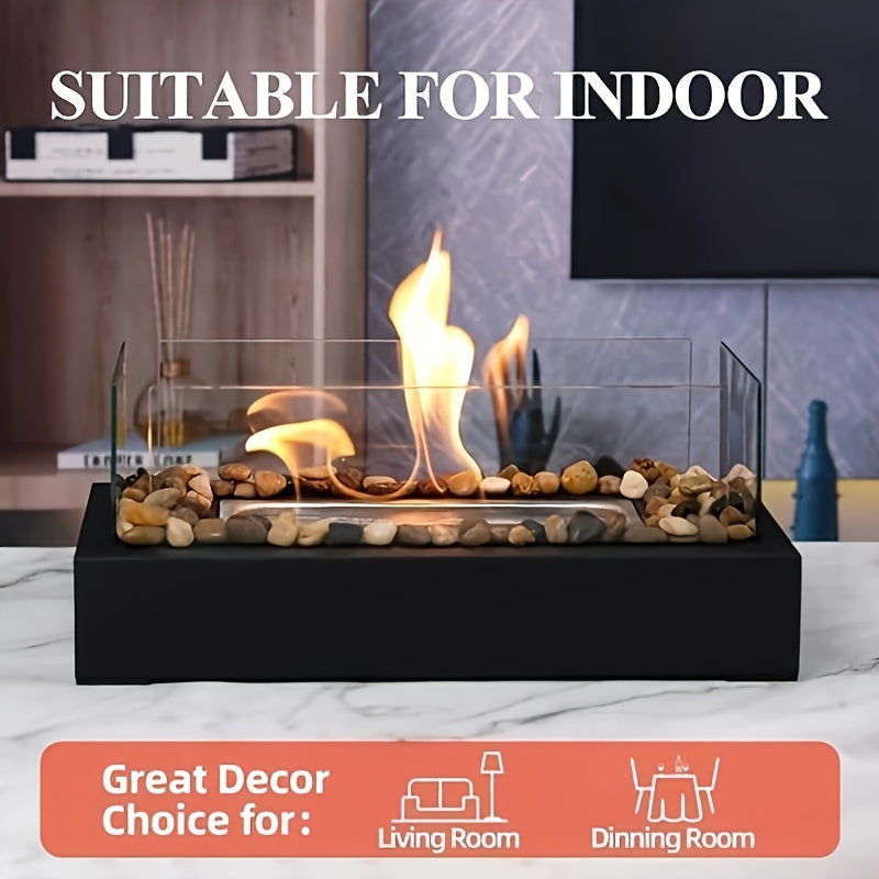 Bio-Ethanol Fireplace Tabletop Outdoor Fire Pit with Windproof Glass and Metal