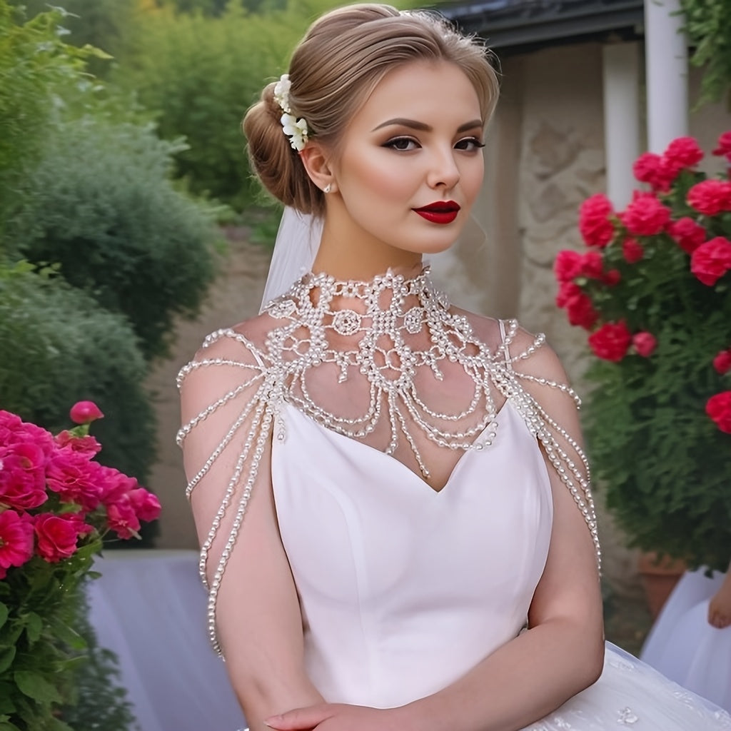 Beaded Shoulder Chain Bridal Shawl Wrap for Wedding and Special Occasions