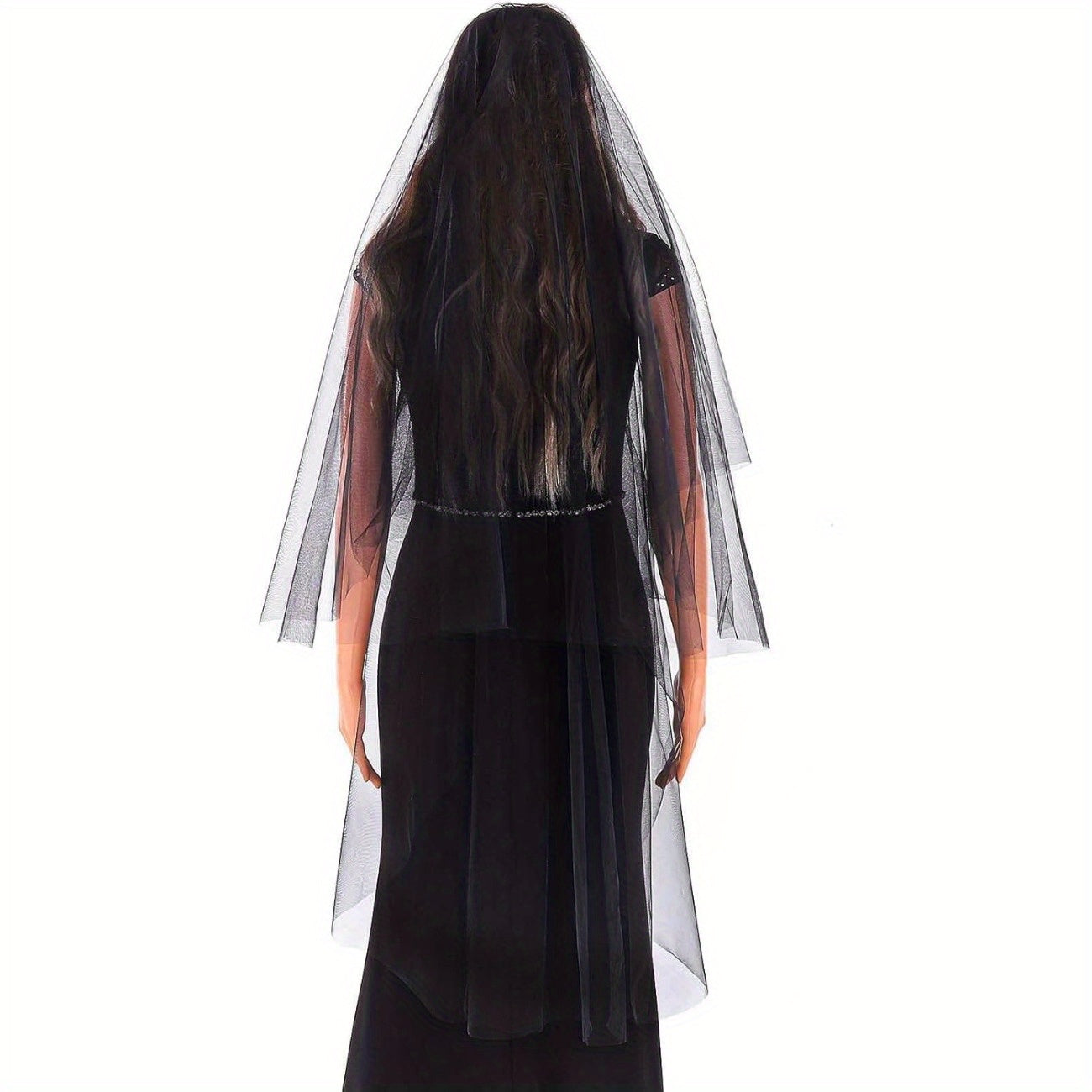 Black Lace Bridal Veil with Comb Fingertip and Long Length for Weddings and Occasions