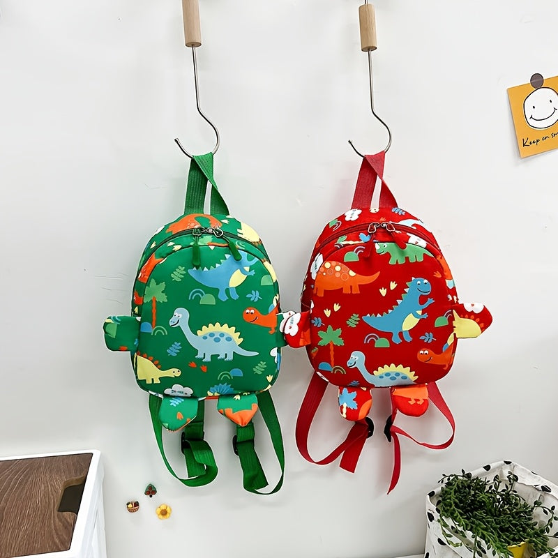Cute Cartoon Dinosaur Nylon Backpack for Kids with Adjustable Straps and Zipper Closure