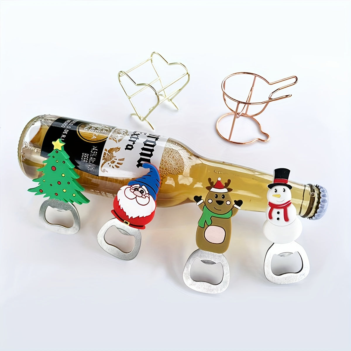 Festive Stainless Steel Christmas Bottle Openers with Santa Reindeer Tree Eagle Designs for Kitchen and Party