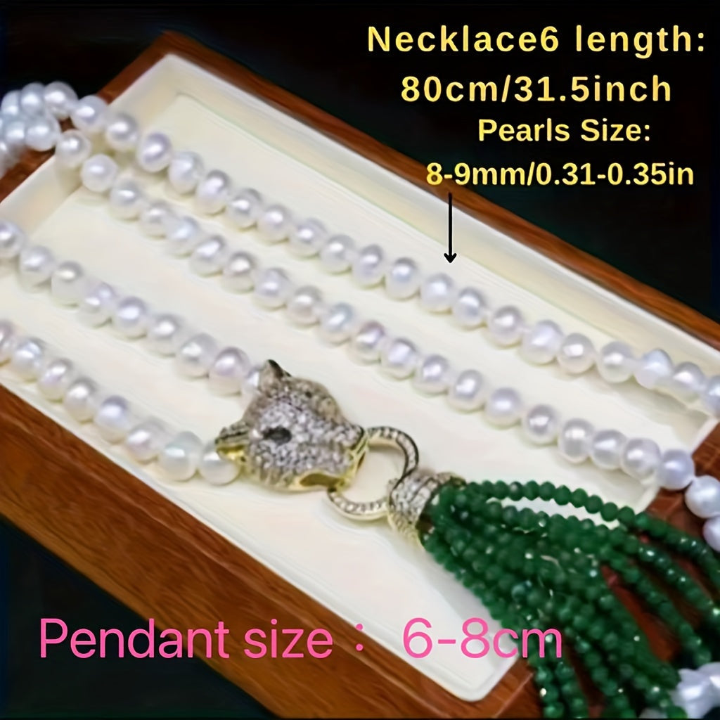 Pearl Necklace with Leopard Clasp for Weddings and Formal Events