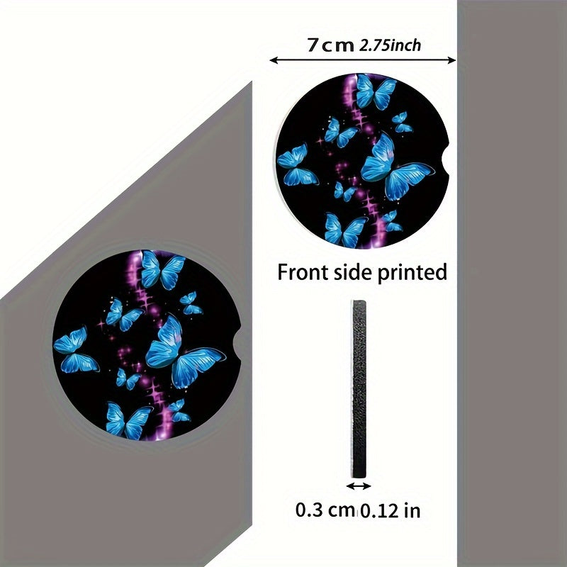 2pcs Butterfly Pattern Car Cup Holder Coasters Interior Decor Accessories