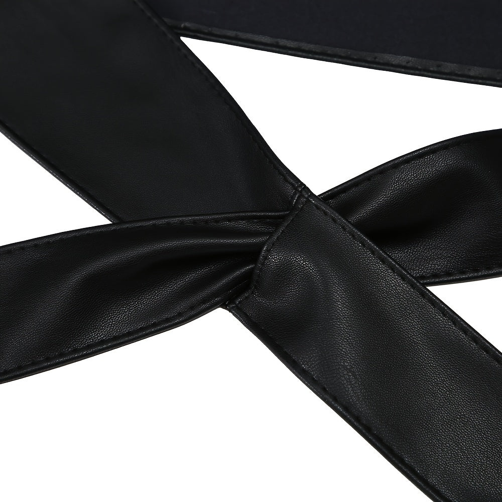Cinturón de cuero PU negro con lazo ajustable para abrigos y vestidos