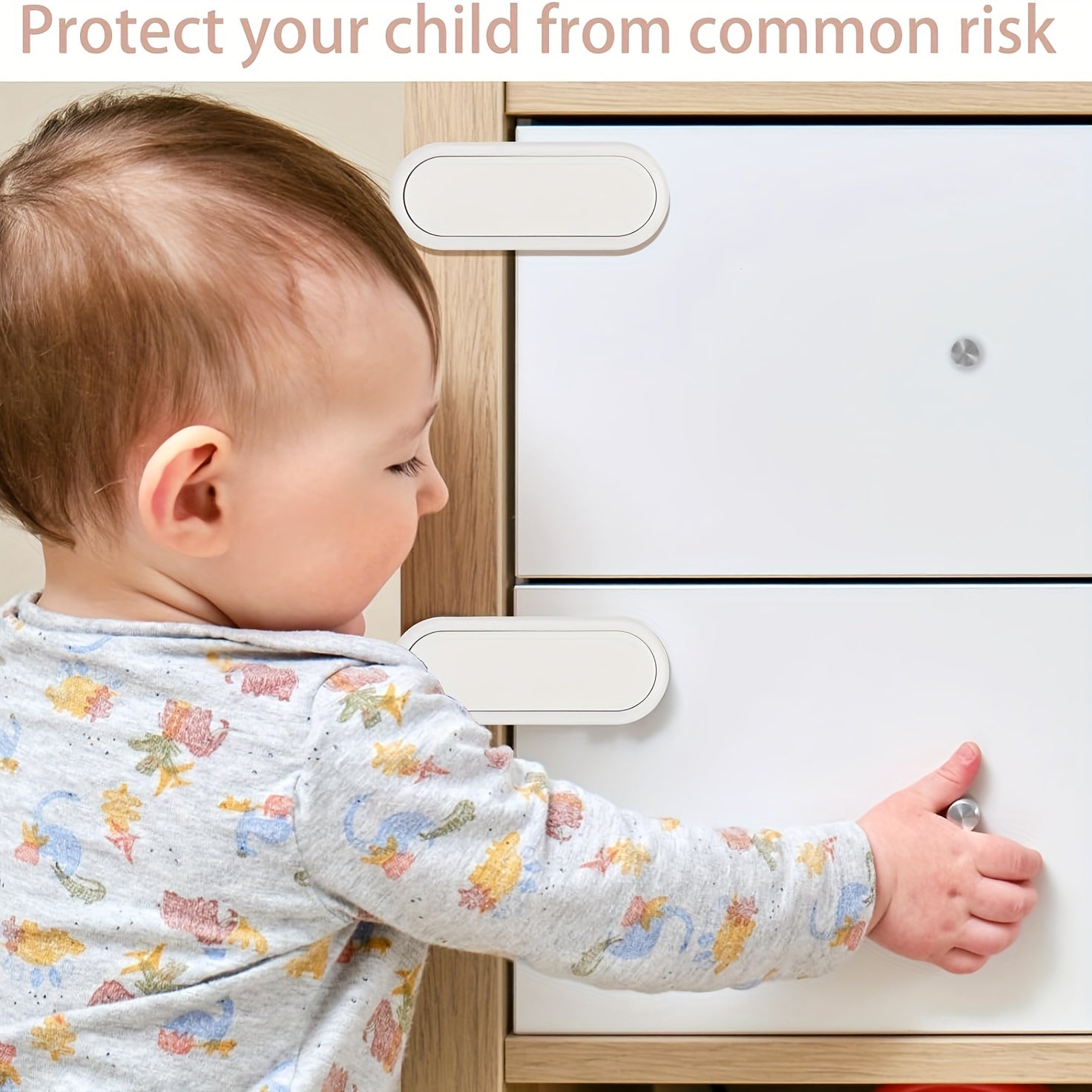 Set of 8 White Child Safety Locks for Cabinets and Drawers with Adhesive Tape