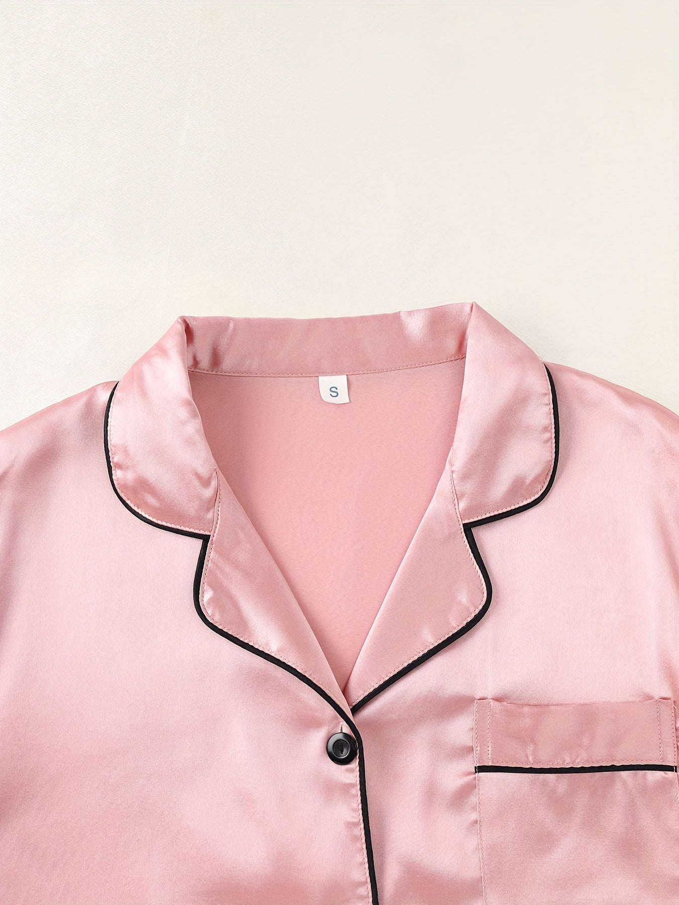 Conjunto de pijama de satén para mujer, camiseta de manga corta y pantalones cortos de color sólido