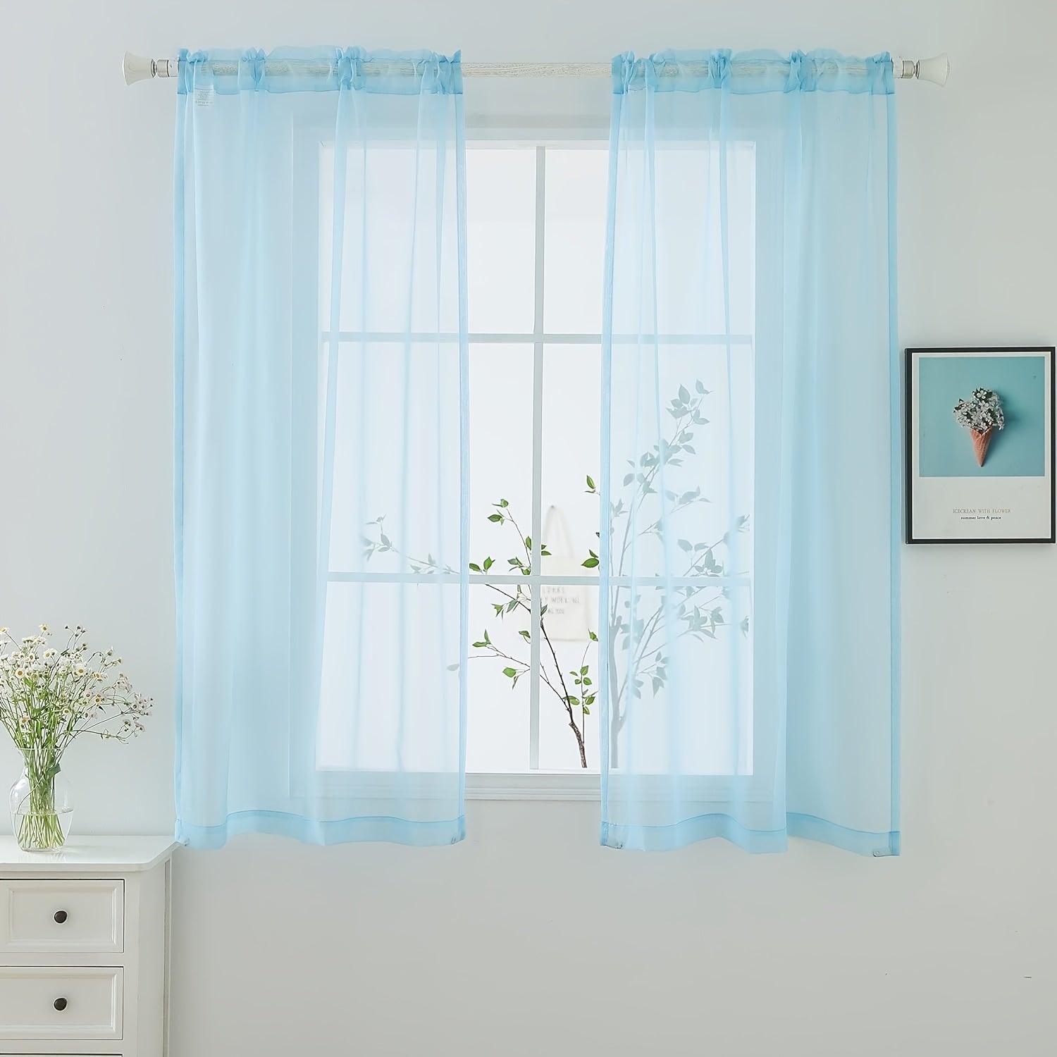 Sheer Curtain Panels with Rod Pocket for Bedroom Living Room Office Kitchen