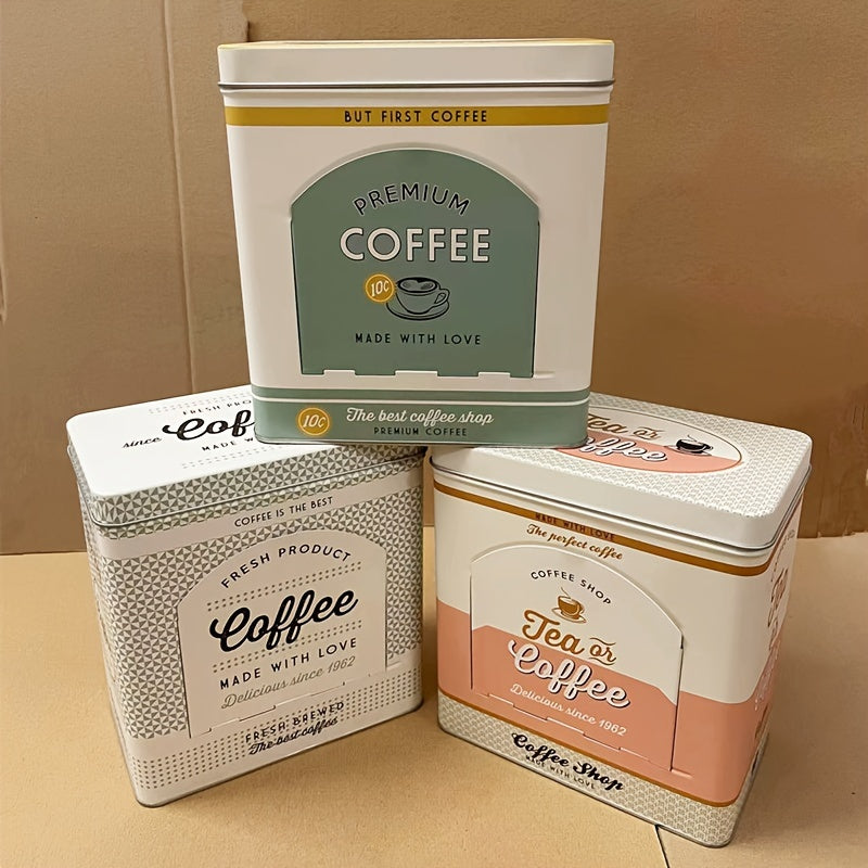 Vintage Amerika uslubidagi metall qahva konserva dispenseri, yon ochilishi va to'rtburchakli ish stoli saqlash qutisi, uy va ofisda foydalanish uchun.