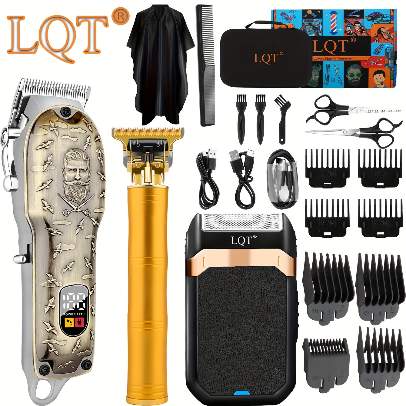 Set de cortapelos y recortadora profesional de 3 piezas, uso inalámbrico para barberos