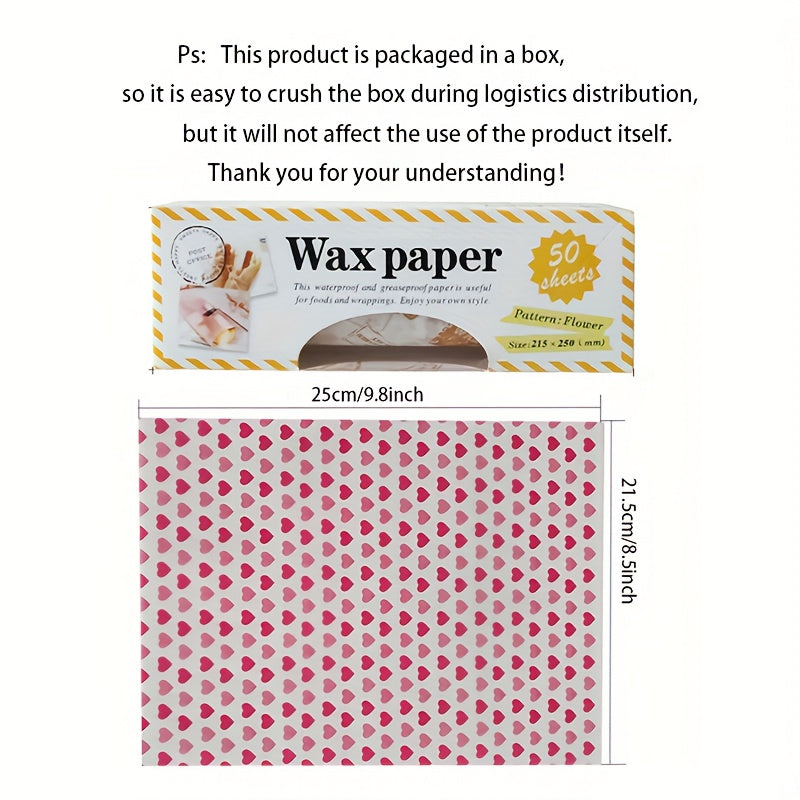 50 Pieces Decorative Greaseproof Food Wrapping Paper Oil Water Resistant 24.89x21.59cm
