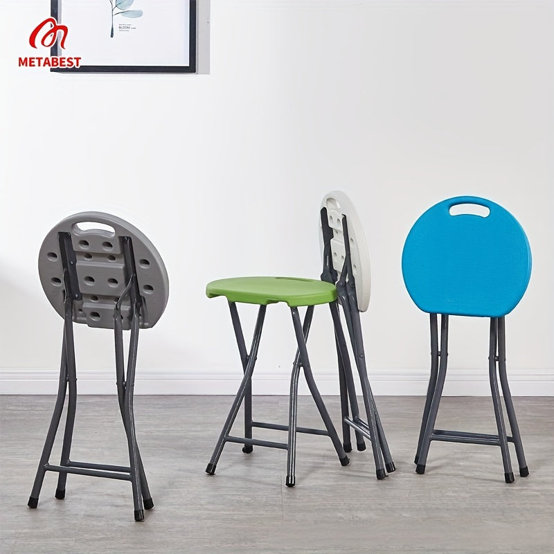 Portable Folding Stool Round Plastic Yellow Indoor Outdoor Lightweight