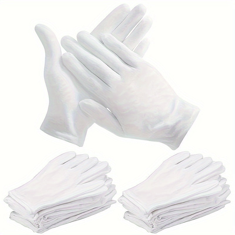 White Cotton Gloves 5 Pairs Breathable Stretchable for Cleaning Gardening Jewelry Spa