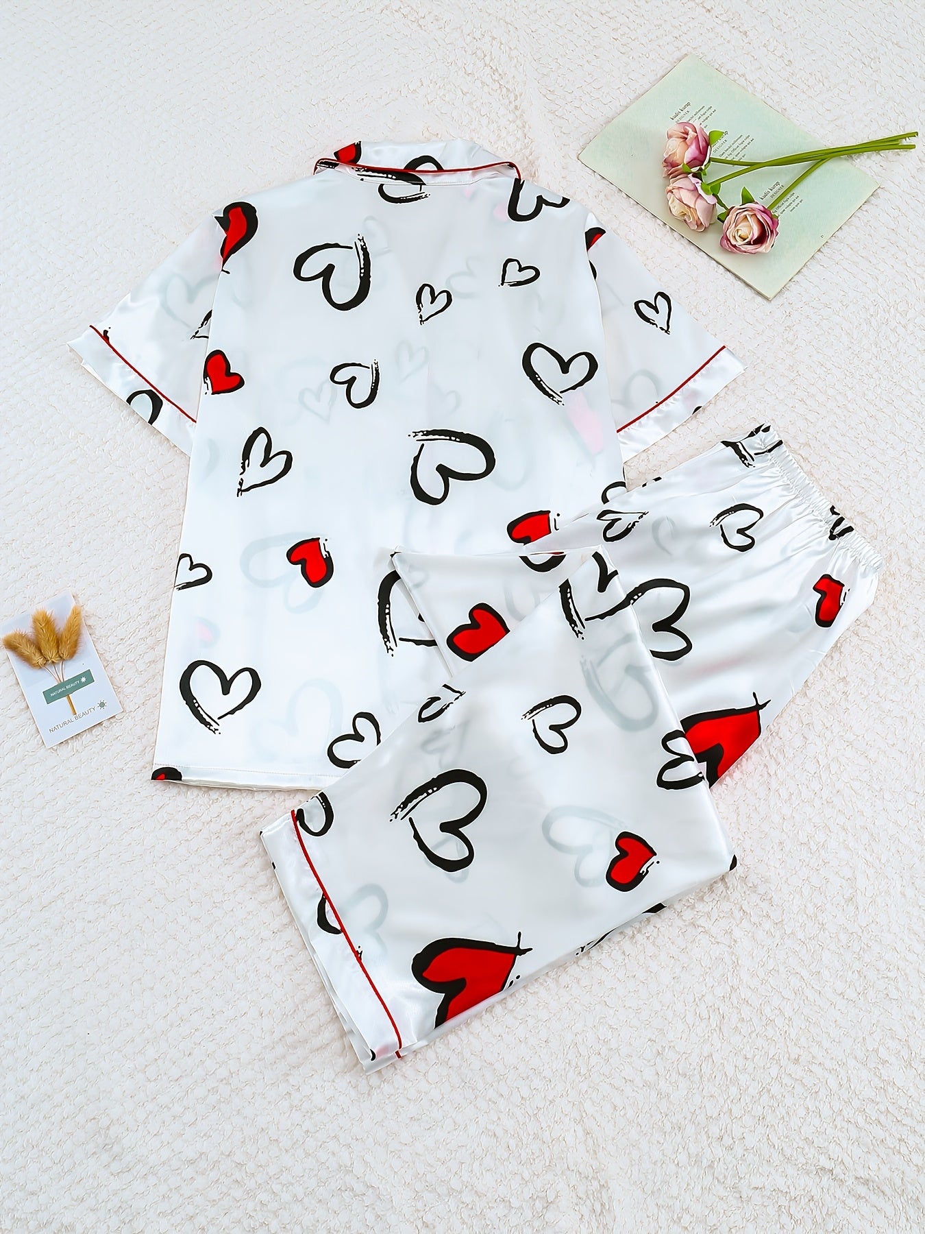 Пижама из сатина с леопардовым принтом для женщин, топ с коротким рукавом, длинные штаны, неэластичный полиэстер спандекс, ночная одежда