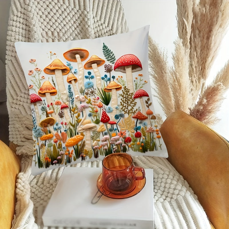 Полиэстеровая наволочка на подушку с цветочным и грибным принтом, декоративная подушка для гостиной и спальни, 1 шт.