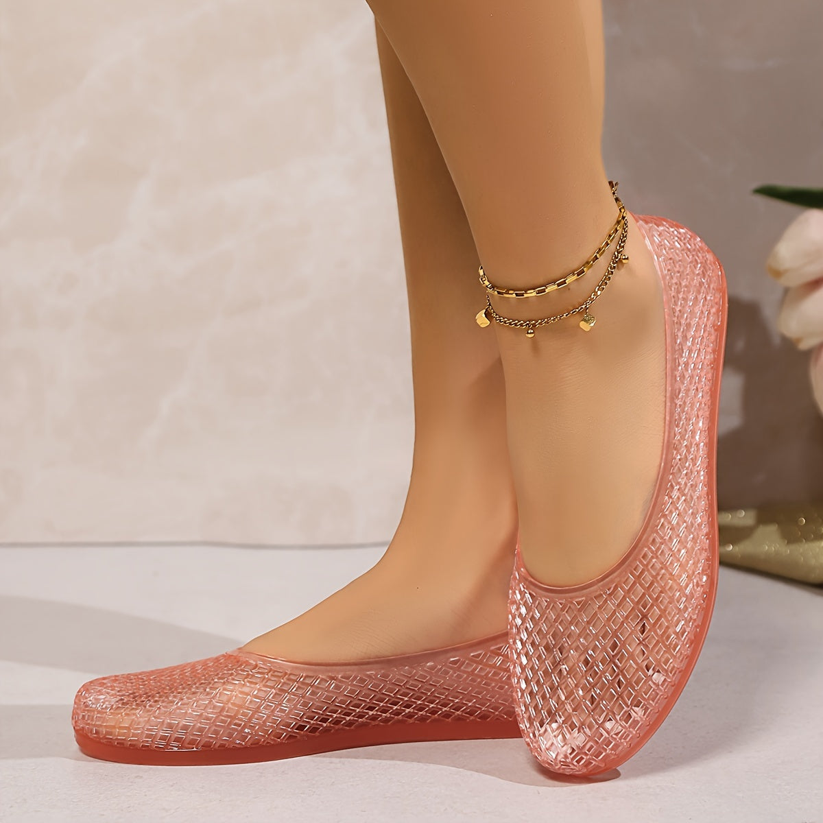 Women's Crystal Jelly Sandals Non-Slip Flat Beach Rain Shoes