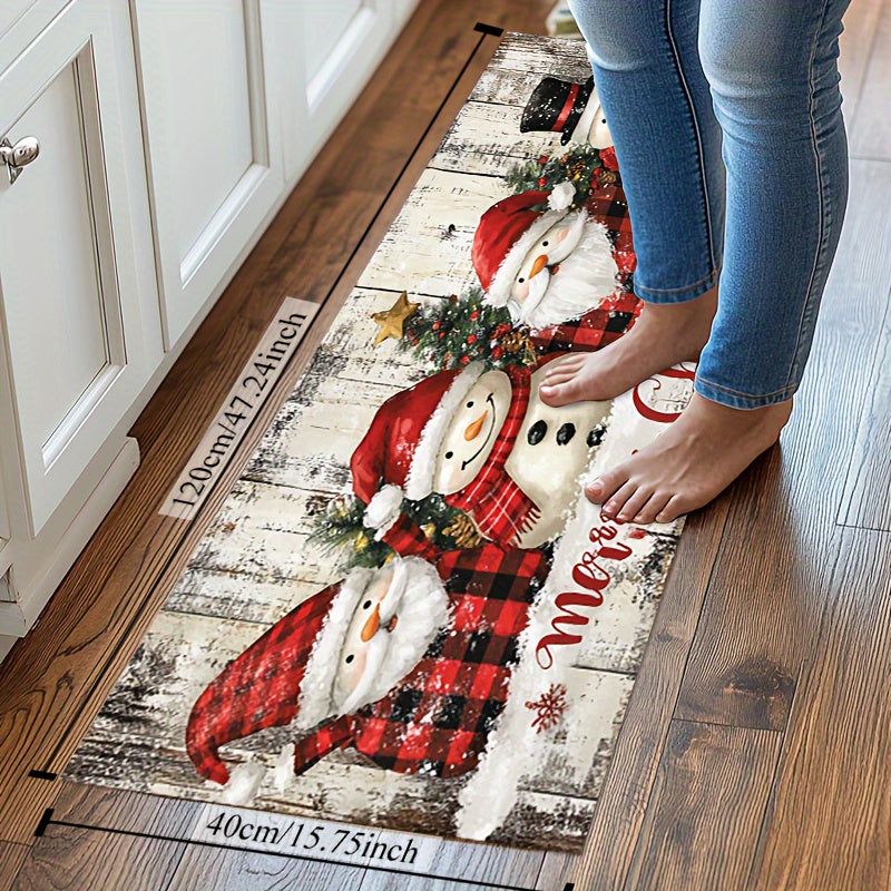 Christmas Plush Rug Santa Snowman Non-Slip Washable Indoor Outdoor 930gsm