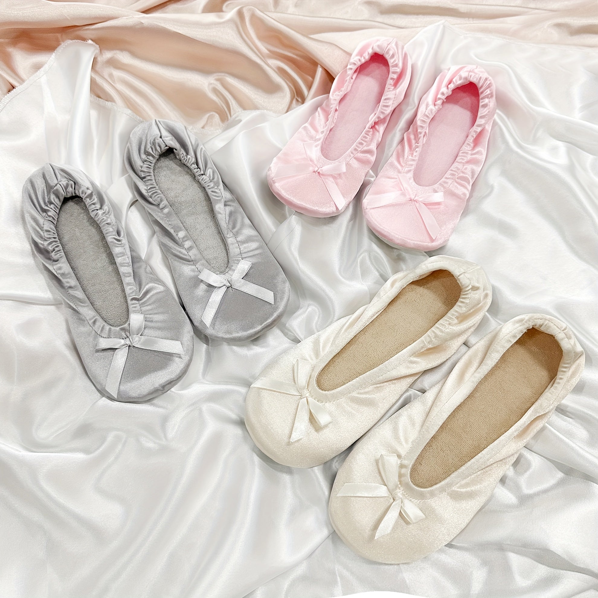 Women’s Slip-On Ballet Flats Light Gray Pink Beige White Indoor Shoes Comfortable Rounded Toe