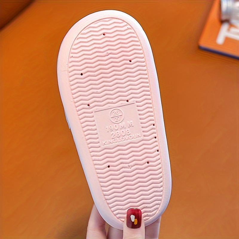 Girls' Pink PVC Slippers Non-Slip Indoor Slides Cartoon Design for Spring Summer