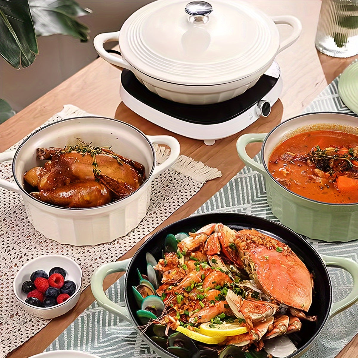 Enamel Rice Pot with Lid Cast Iron Stew Pot Oven Kitchenware Set 61oz 98oz 105oz