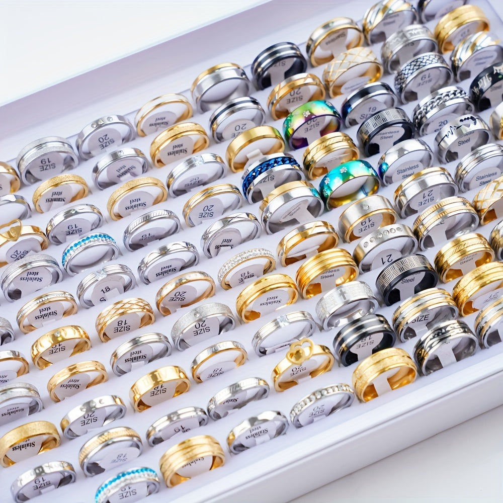 Set of 100 Stainless Steel Rings for Women Assorted Styles Jewelry Gift