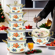 Enamel Soup and Stew Pot with Dual Handles, Clear Lid, Suitable for Gas and Induction Stoves