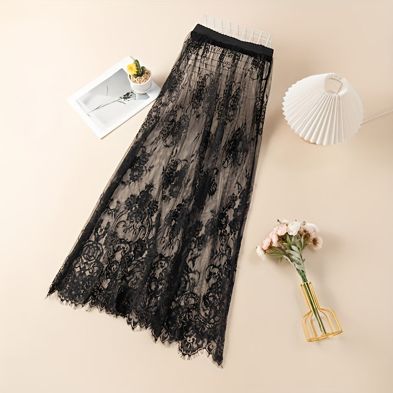 Black Lace Skirt for Women with Stretchy Waistband Stylish Fashion for All Seasons