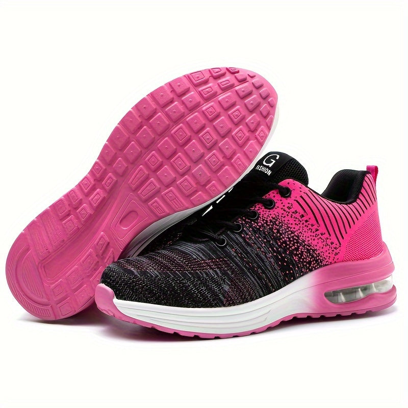 Women's Mesh Safety Work Shoes Steel Toe Anti-Smash Pink Black Gradient
