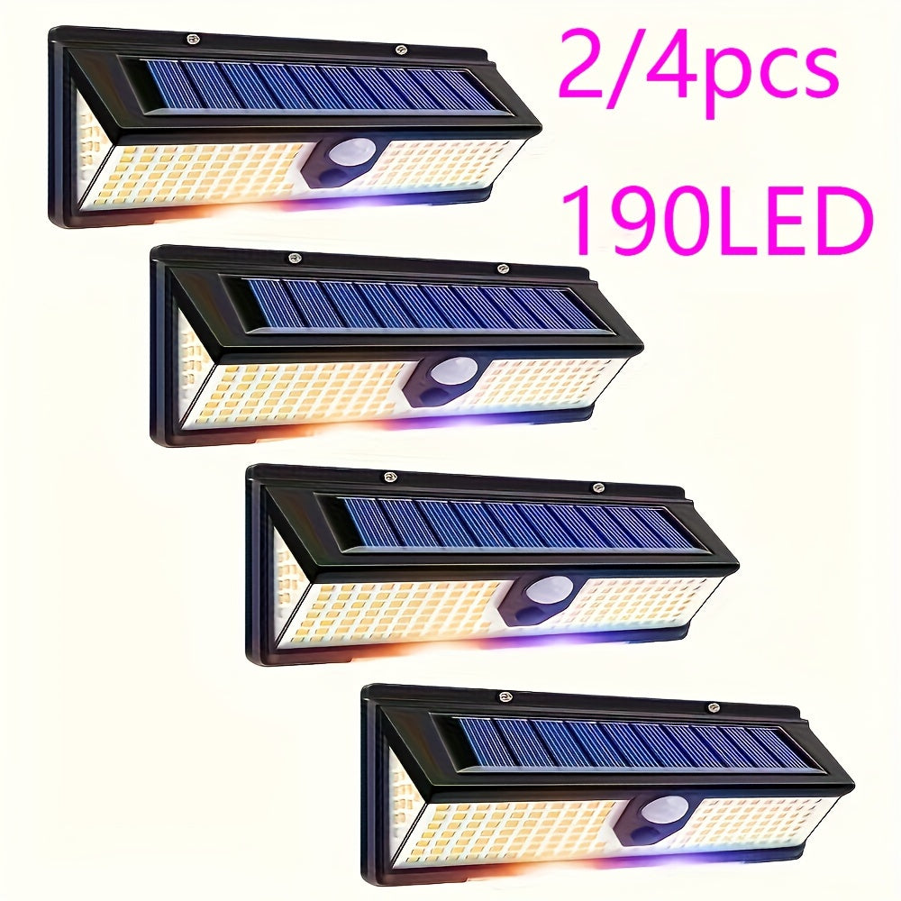 Solar Wall Light with 190 LED Motion Sensor Outdoor Security Lighting for Garden Fence Driveway