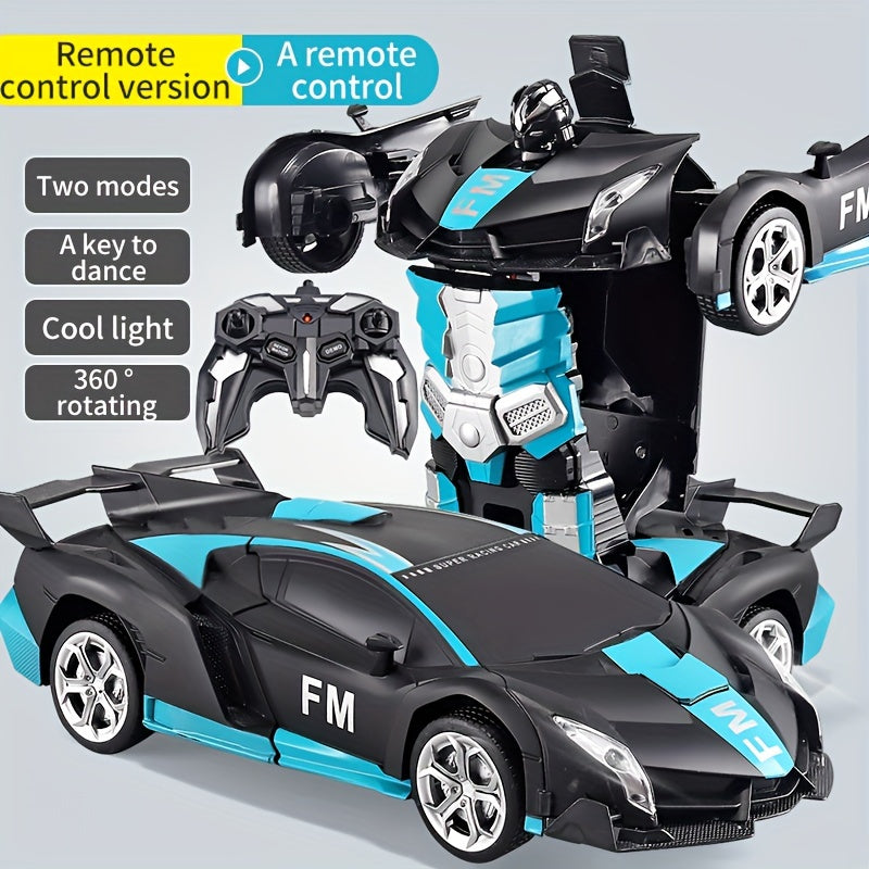 Remote Control Car Transforms into Robot 360 Drift Lights USB Rechargeable Battery Black and Blue Sports Car