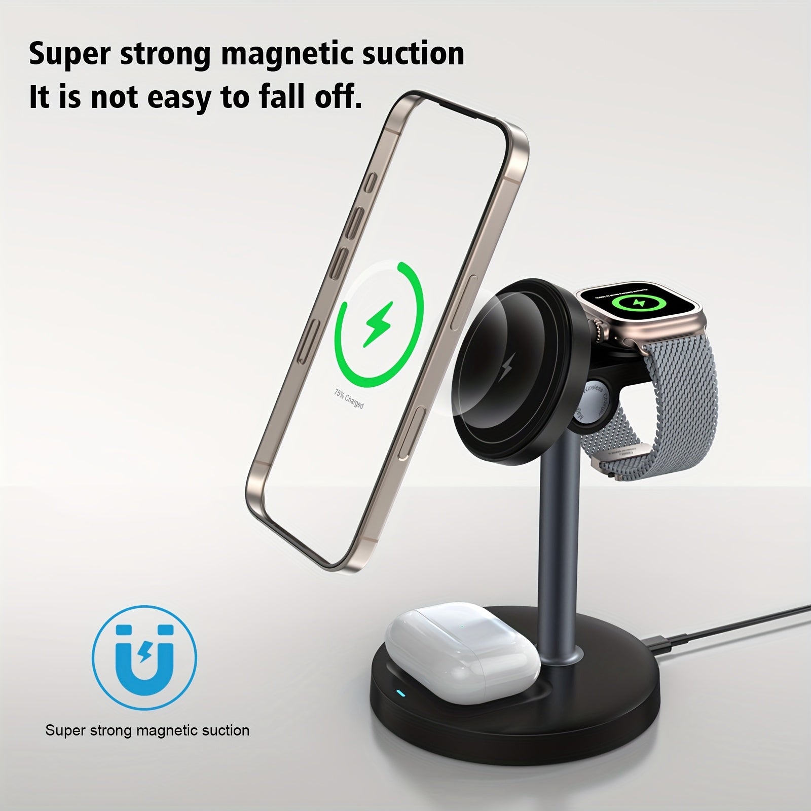 15W Magnetic Wireless Charger Stand for iPhone 12-16 Series with Adjustable Angle and Heat Dissipation Vents