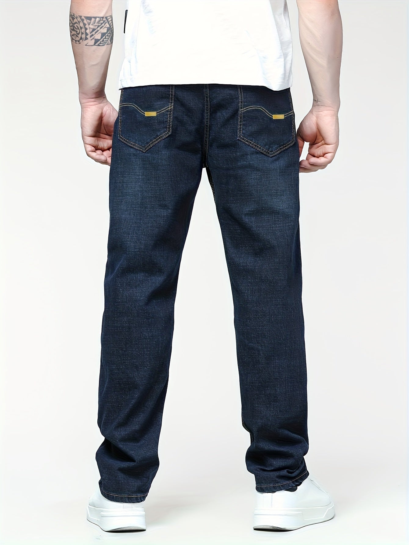 Men's Solid Denim Pants Regular Fit All-Season Plus Sizes for Spring and Fall