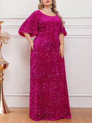 Plus Size Sequin Maxi Dress with Ruffle Sleeves for Weddings and Formal Events