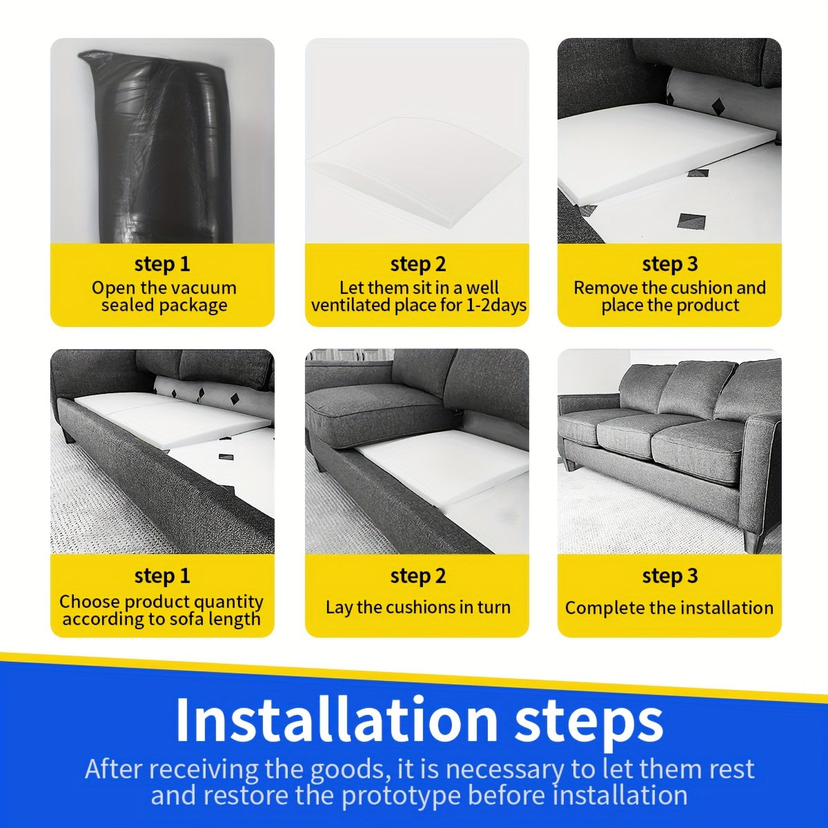 Foam Cushion 50.8cm x 50.8cm for Couch and Chair White High-Density Support