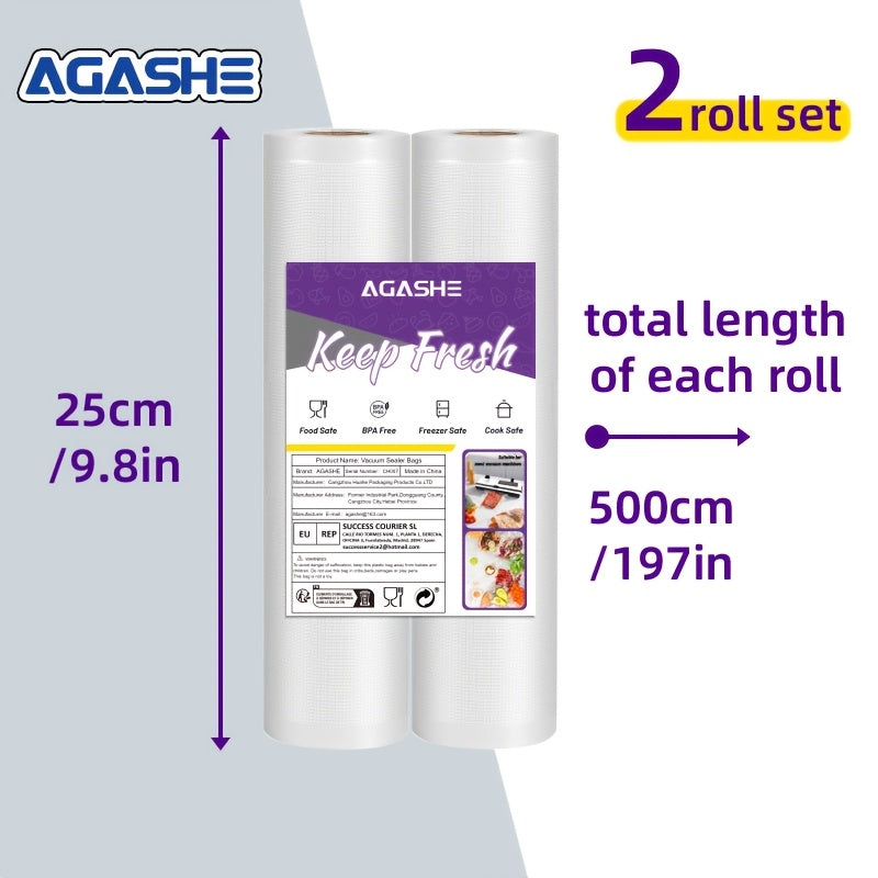 Vakuum yopishtiruvchi rulonlar 2 ta paket 500cm BPA-siz, yirtiqlarga chidamli oziq-ovqat saqlash