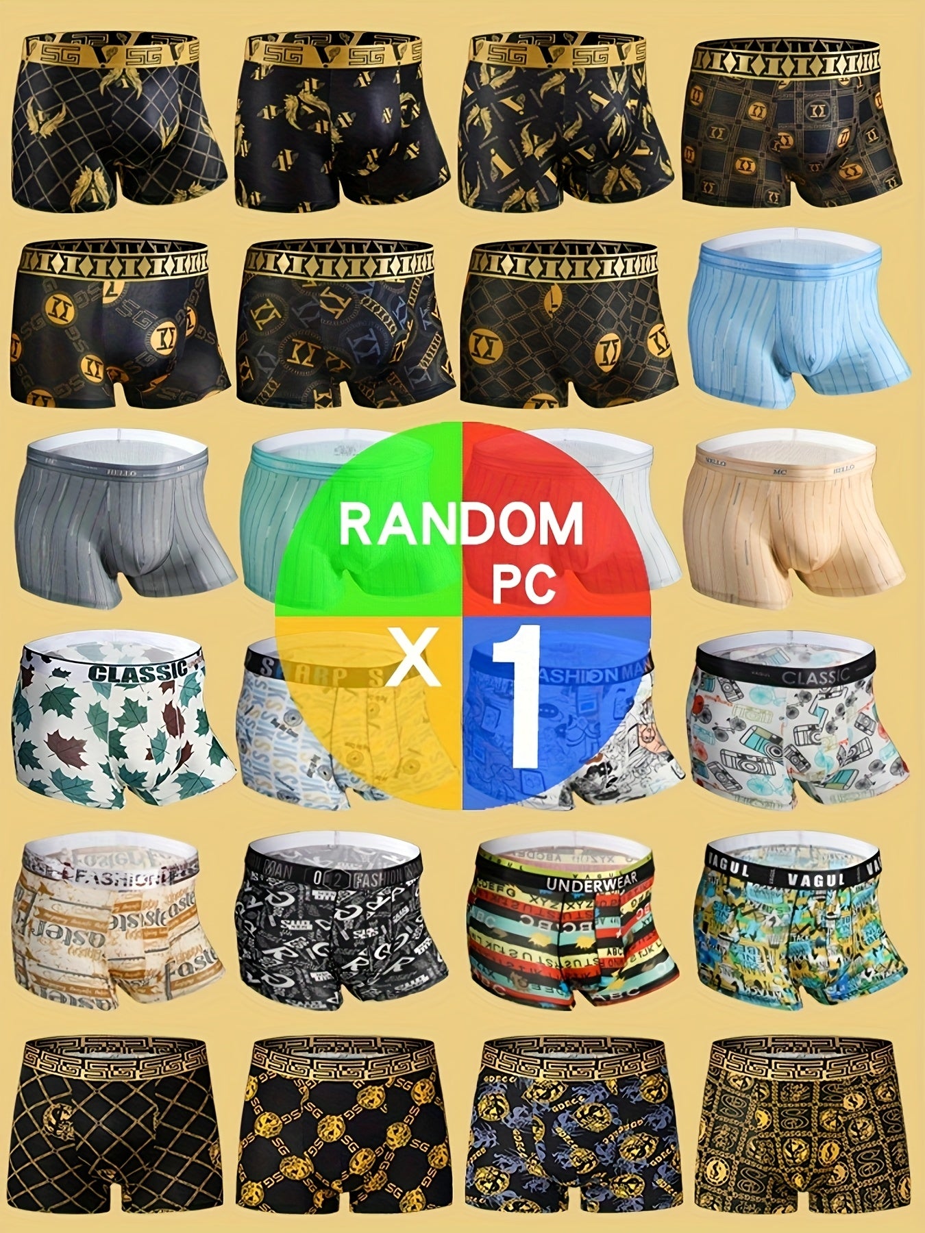 Men's Boxer Briefs Set of 5 Black and Gold Leopard Rainbow Chain Quick-Dry Breathable Summer Fabric