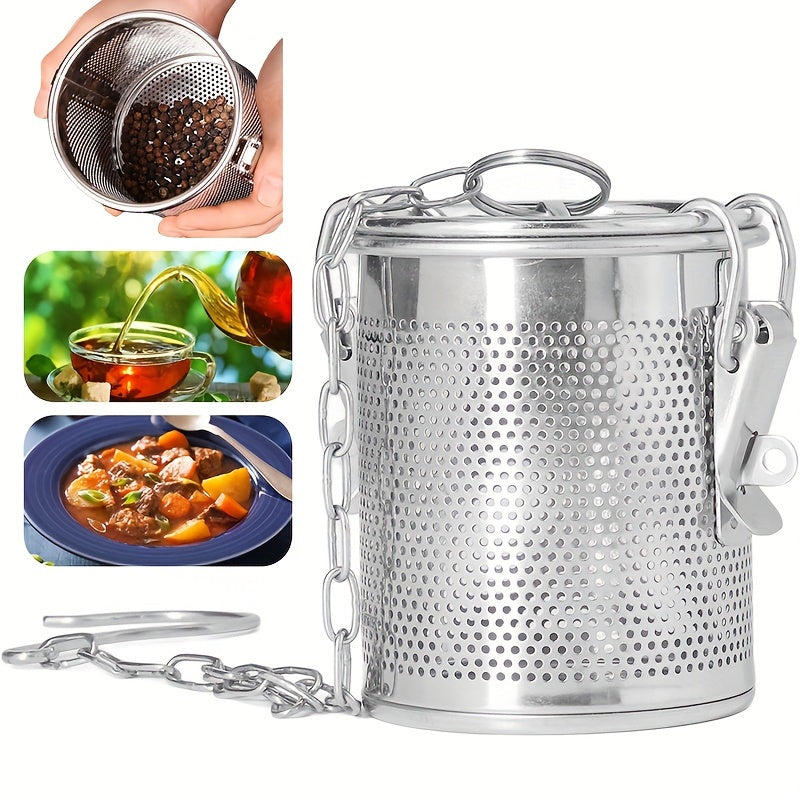 Stainless Steel Spice Infuser with Buckled Lid and Mesh Strainer for Tea and Herbs
