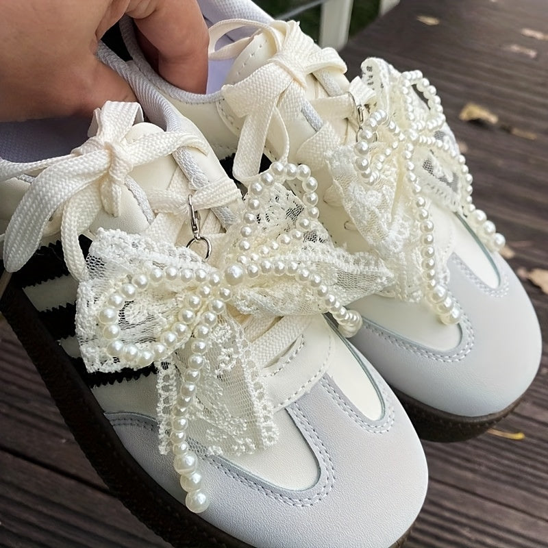 Women Lace and Artificial Bow Shoe Clips Pack of 2 for Shoes Decoration