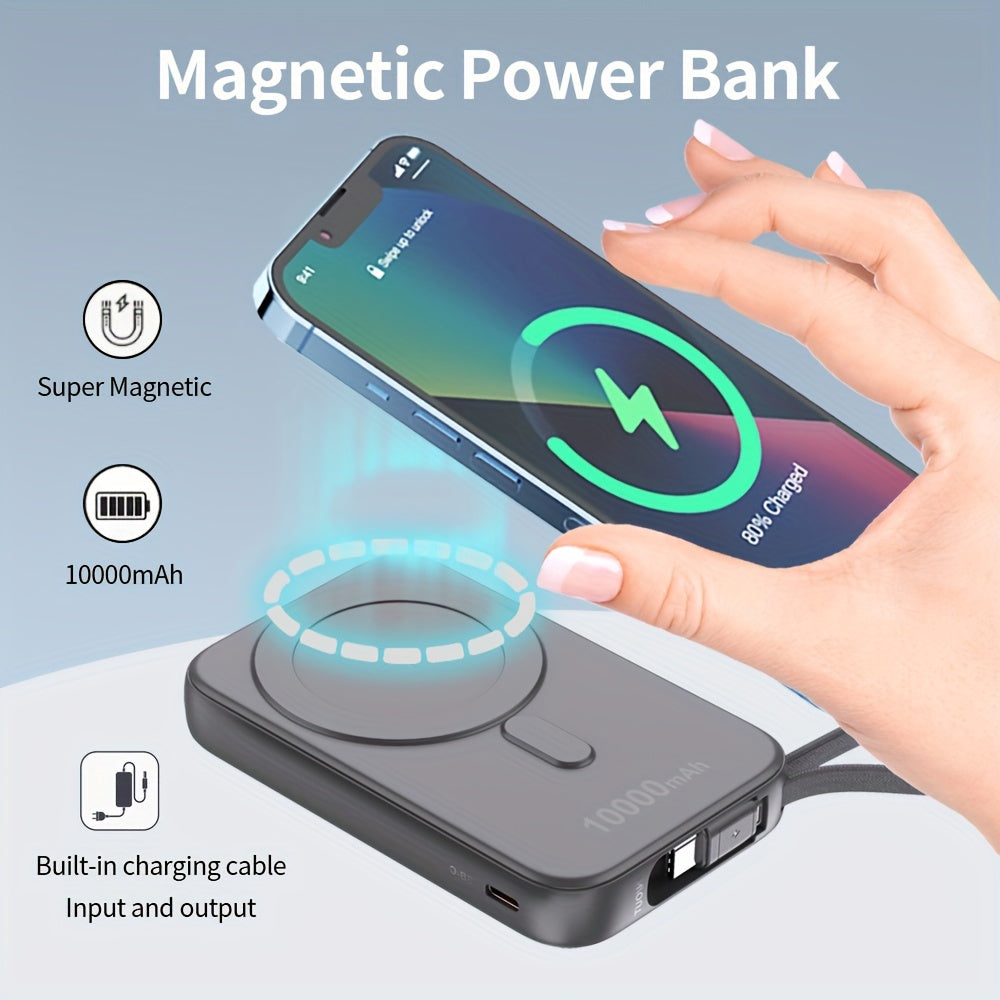 Wireless Power Bank 10000mAh Fast Charging Magnetic Suction with Nylon Cable