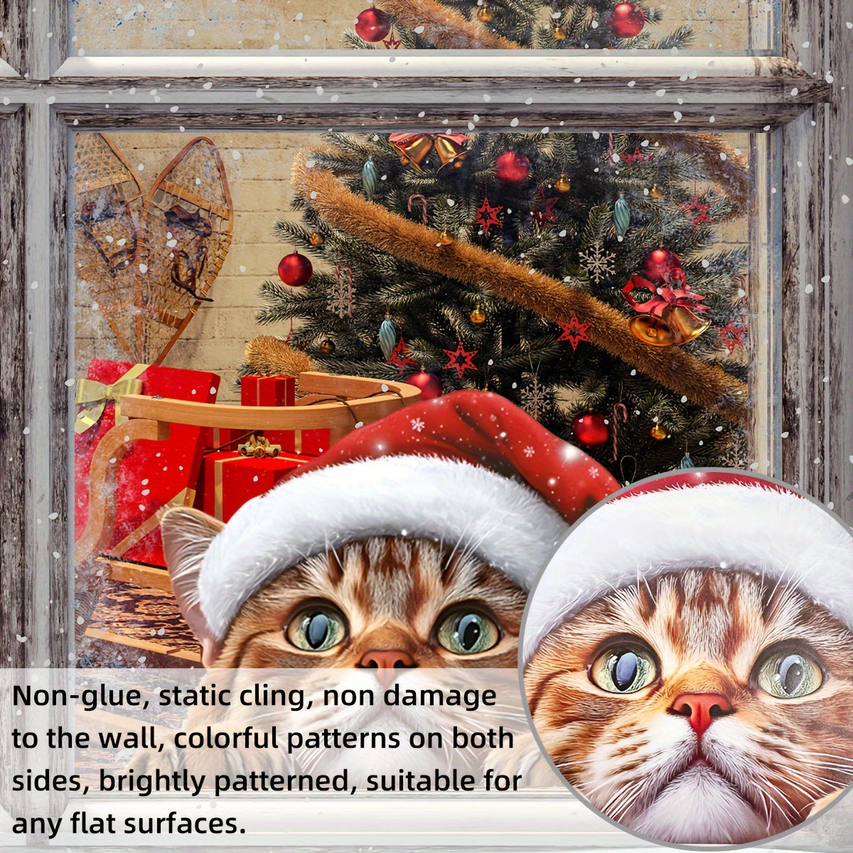 Christmas Peeping Kitten Window Sticker Electrostatic Glass Decal for Bedroom Balcony Decor
