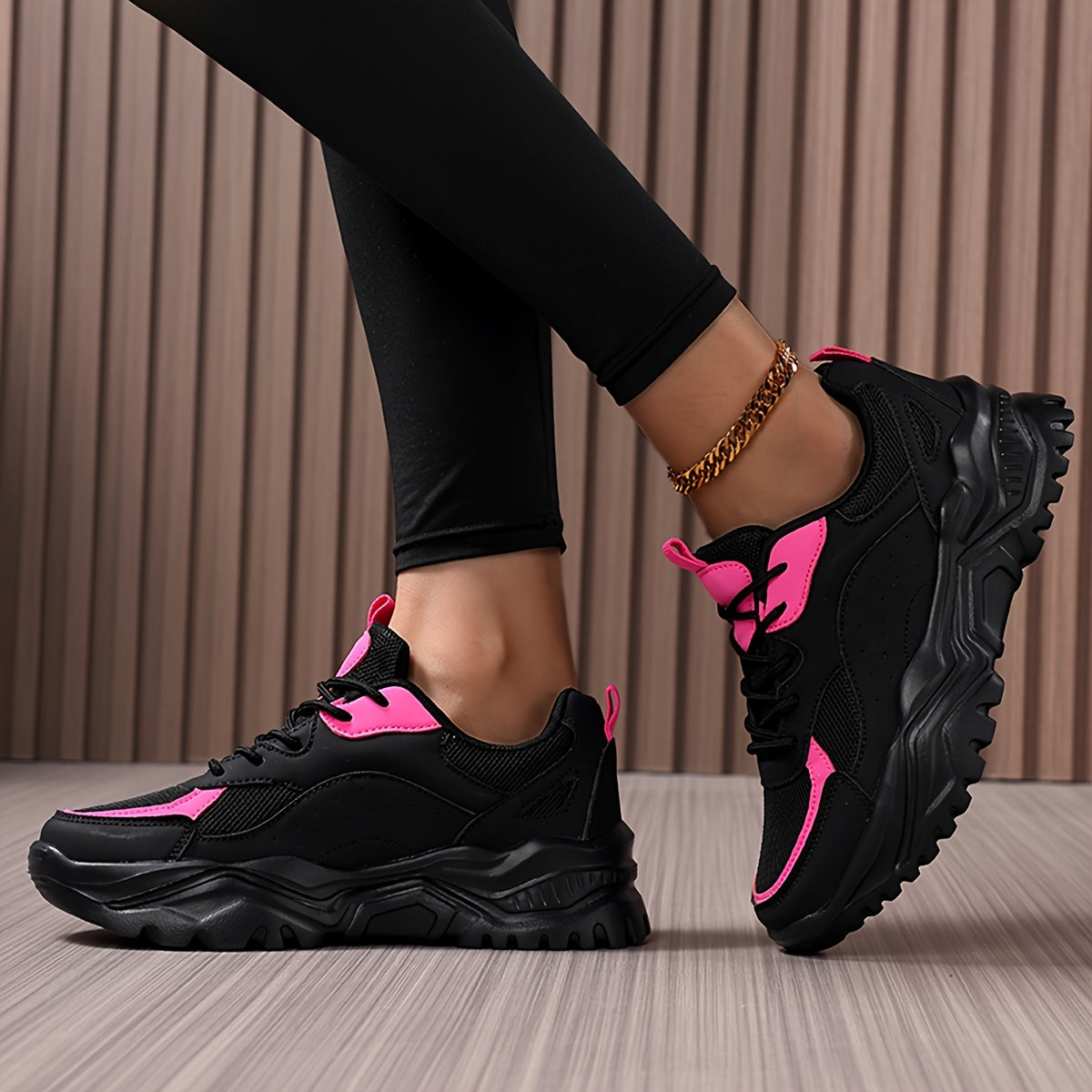 Women Casual Dad Shoes Versatile High Aesthetic Comfort Black