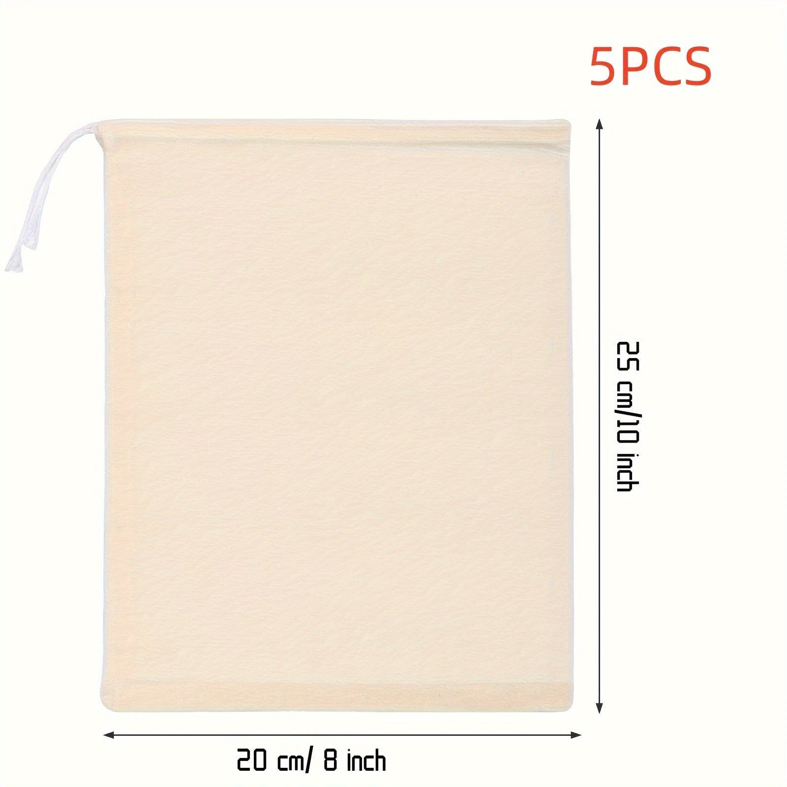 Set of 5 Reusable Muslin Drawstring Soup Bags for Spices Herbs and Teas