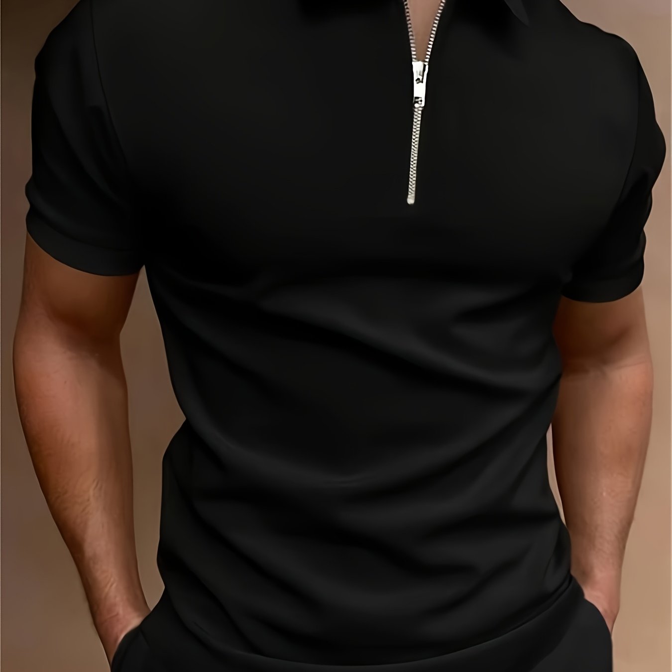 Men's Solid Color Zipper Lapel Golf Shirt for Casual Summer Streetwear