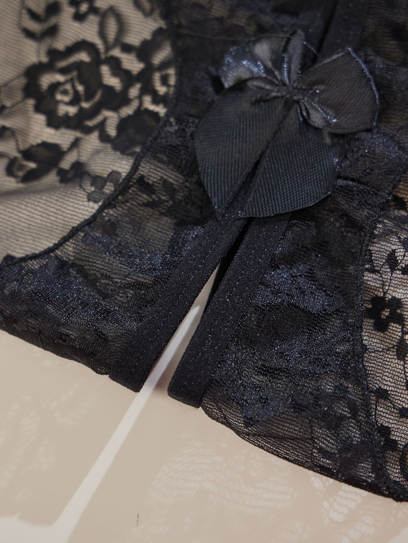 Women's Lace Open-Crotch Underwear with Bowknot, Sexy Nightwear