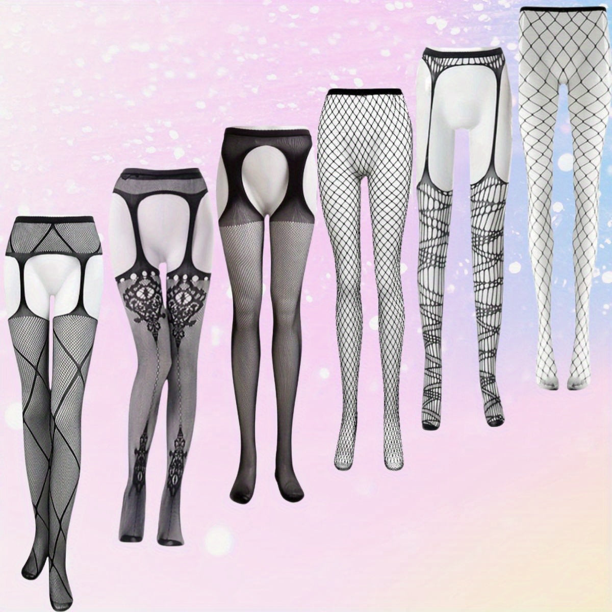 Women's Large Fishnet Pantyhose Set with Garter Belt and Suspender