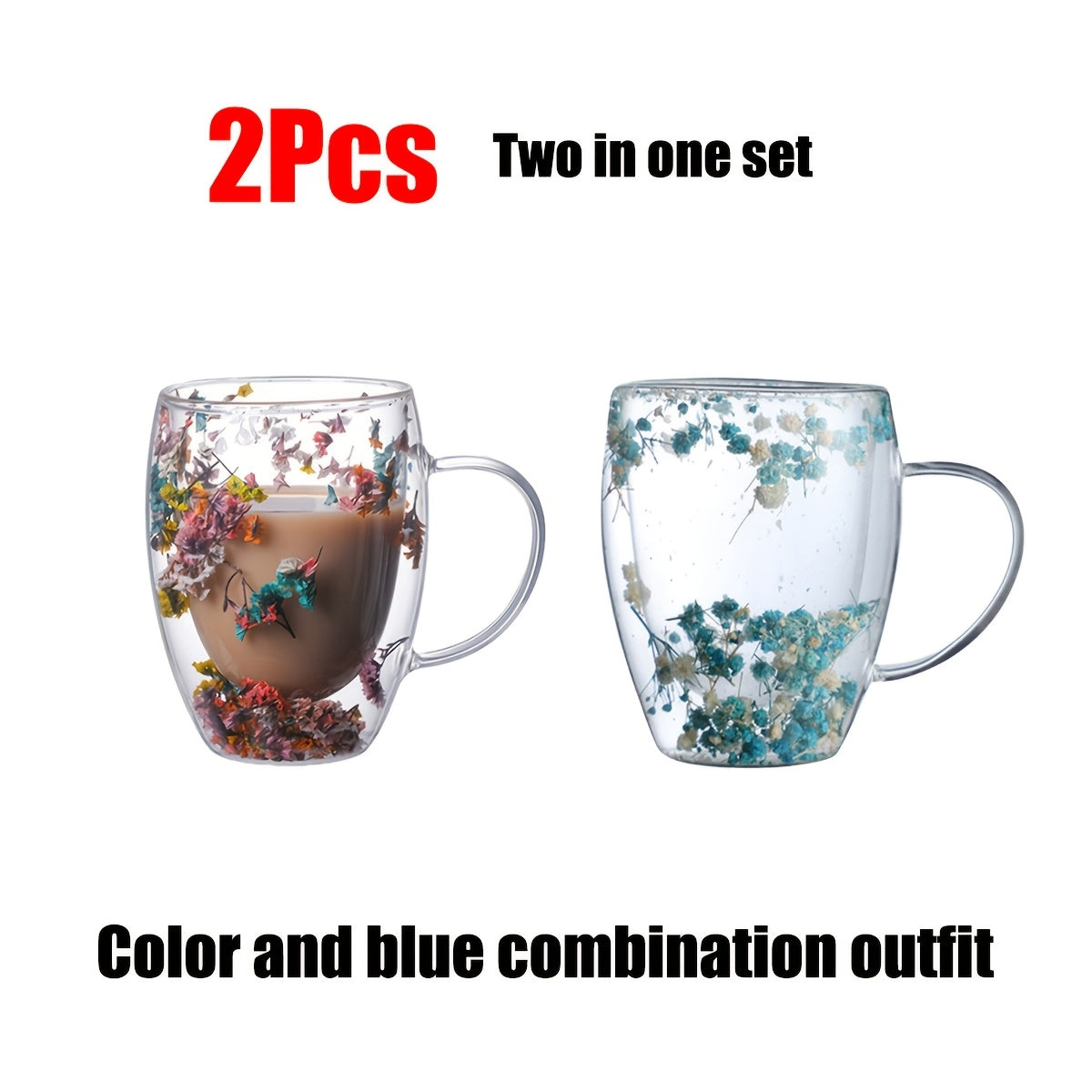 Glass Cups with Dried Flowers 11.83oz Vintage Gypsophila Pattern Reusable