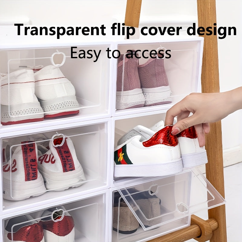 Набор из 15 штабелируемых органайзеров для обуви - Прозрачные пластиковые контейнеры с крышками на петлях для использования в доме и общежитии, разработанные для экономии пространства.