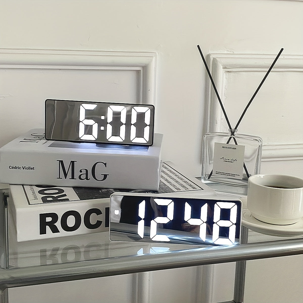 Digital Alarm Clock with Temperature Calendar and USB Power Black and White Square Design
