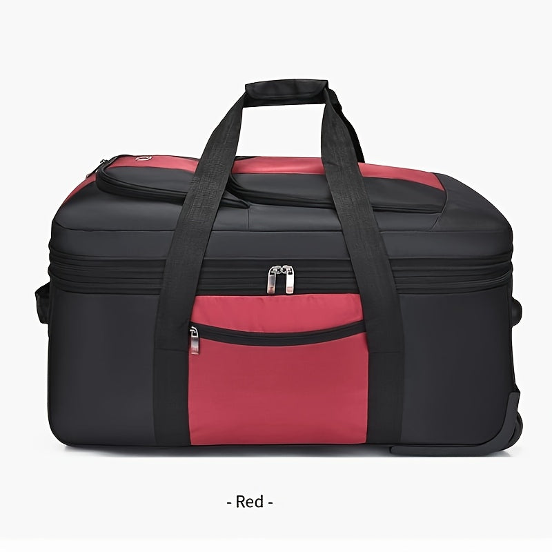 Expandable Large Capacity Travel Bag with Telescopic Handle Durable Polyester Multi-Compartment in Deep Gray Red Black