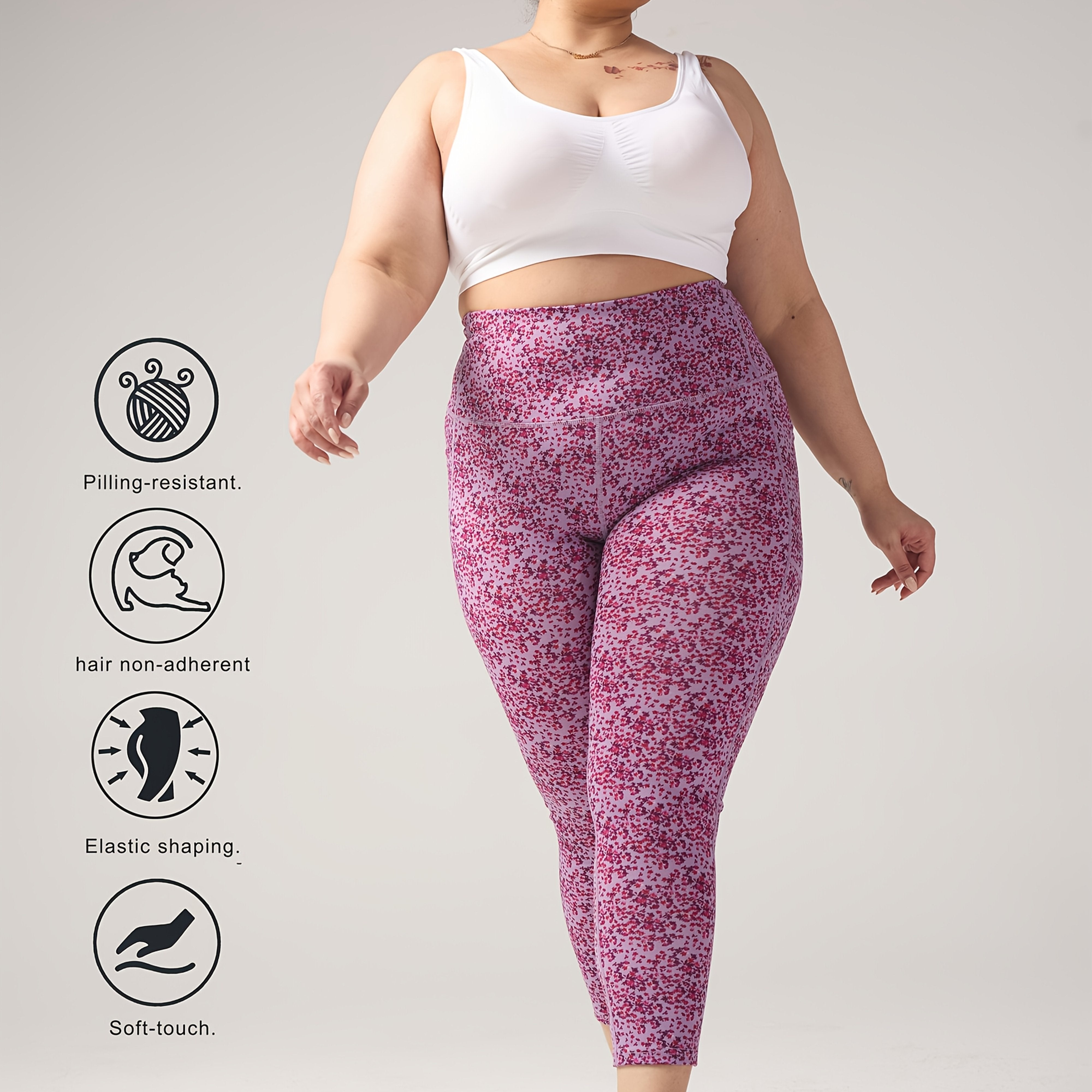 Plus-Size Floral Cropped Pants for Women High-Waisted Tummy Control